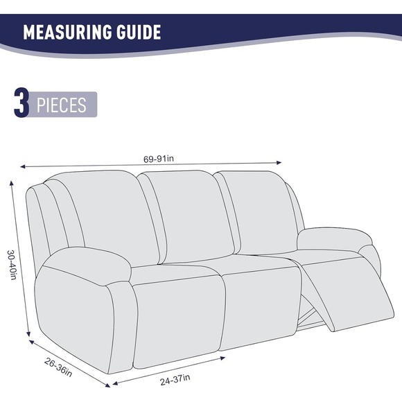 Furniture Recliner Sofa Slipcovers, Stripe Jacquard, (3 Seater, Dark Blue) - Picture 3 of 10